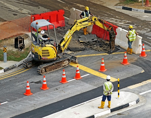Traffic cones being used on a job site